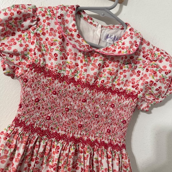 Rachel Riley Forget Me Not Smocked Dress Pink Floral Girls Party Dress Sz 5 $165 - Picture 5 of 9